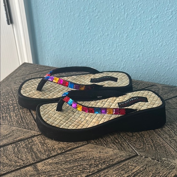 Vintage Skechers Jeweled Flip Flops. Raffia Woven Insole | Y2K Boho Sandals - Picture 4 of 12